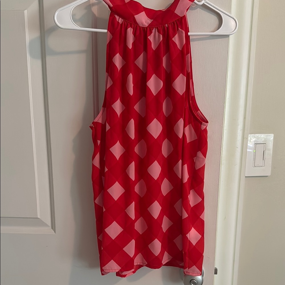 JCrew Red and Pink Sleeveless Geometric Top